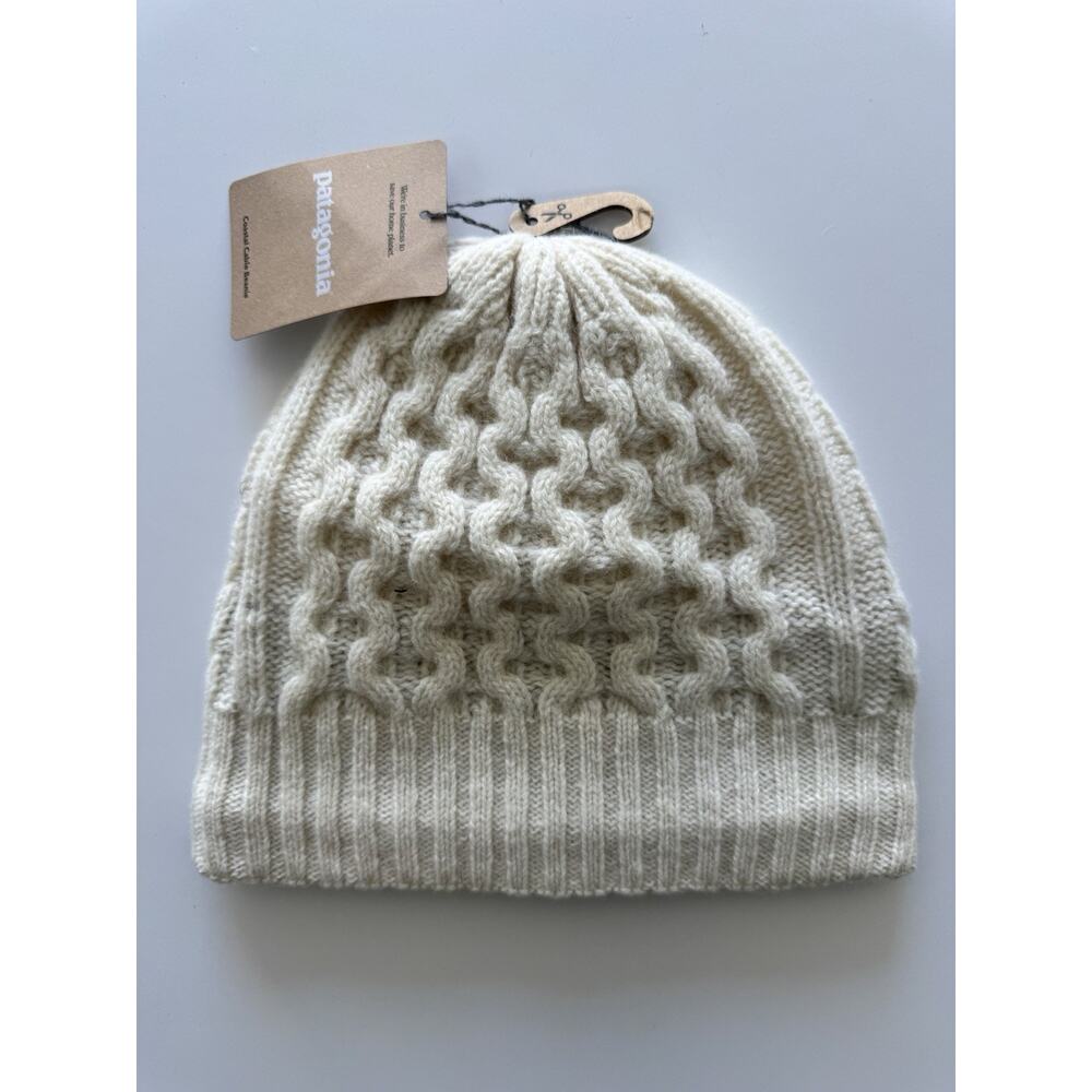 Patagonia Coastal Cable Beanie Cap Ribbed Hat Knit Wool Nylon NWT Birch White OZ - Picture 2 of 4